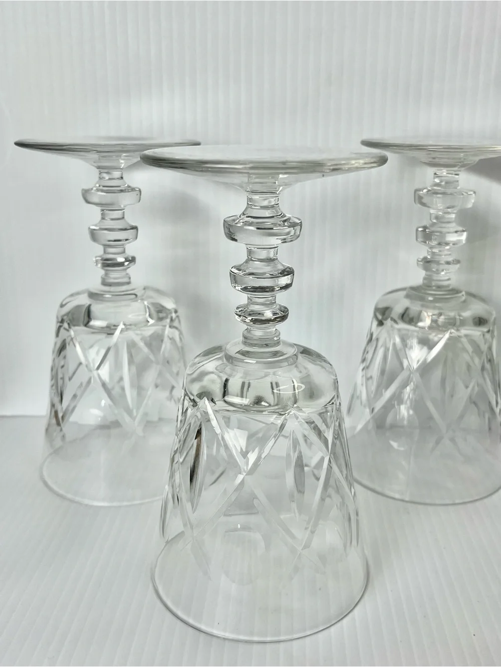 Set of Four Rock Sharpe Olive and Cross Footed Water / Wine Goblets